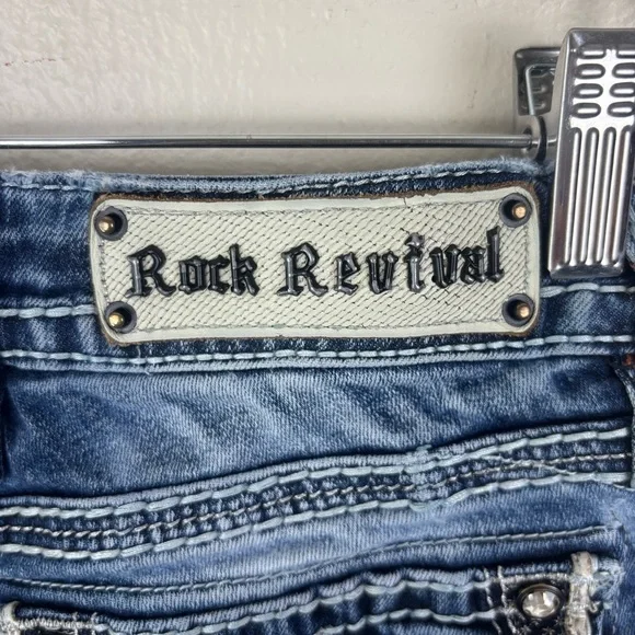 Rock Revival Ena Skinny Jeans Dark Wash Blue  Women's Size 25 Rhinestones - Picture 3 of 9